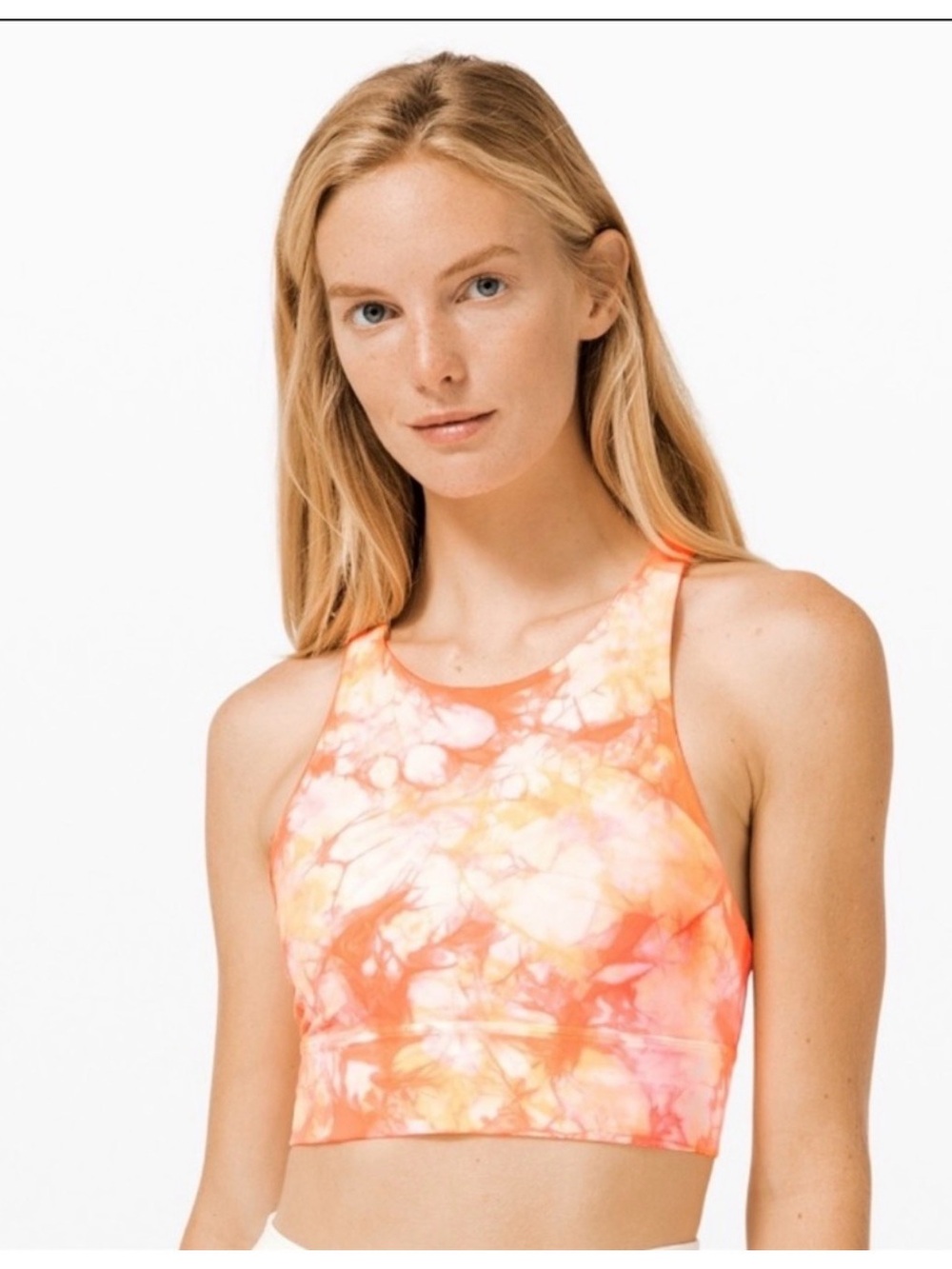 lululemon athletica Orange & Cream Tie-Dye High Neck Sports Bra